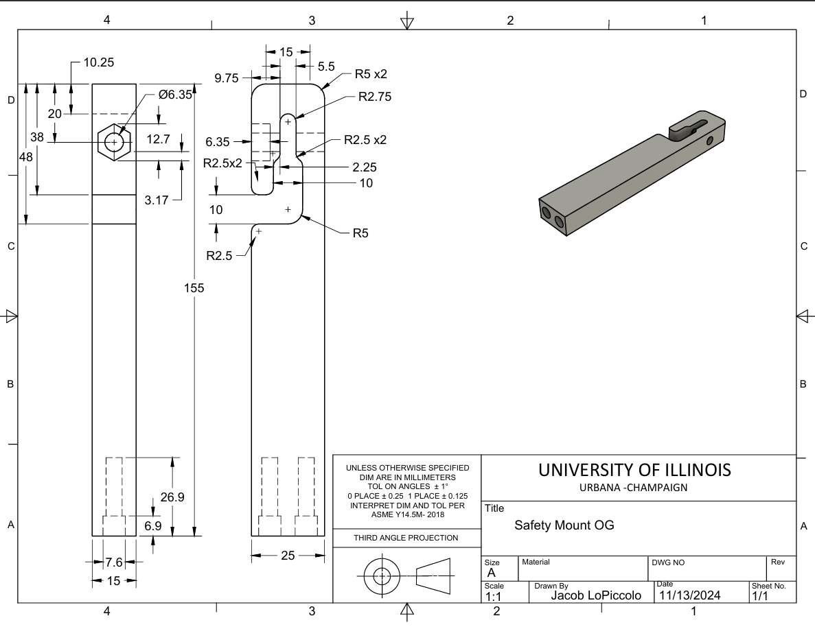 Safety mount of the autonomous rope-crawler robot.